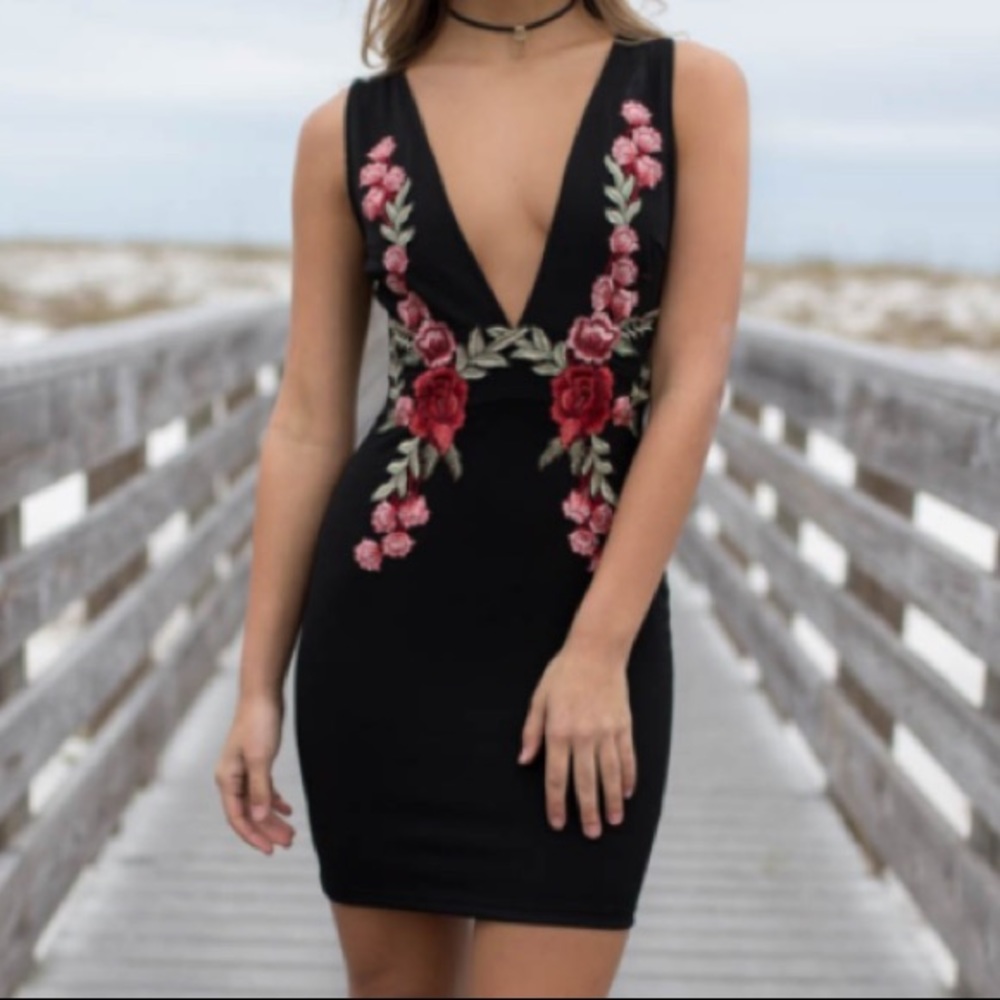 Black Floral Embroidered Dress